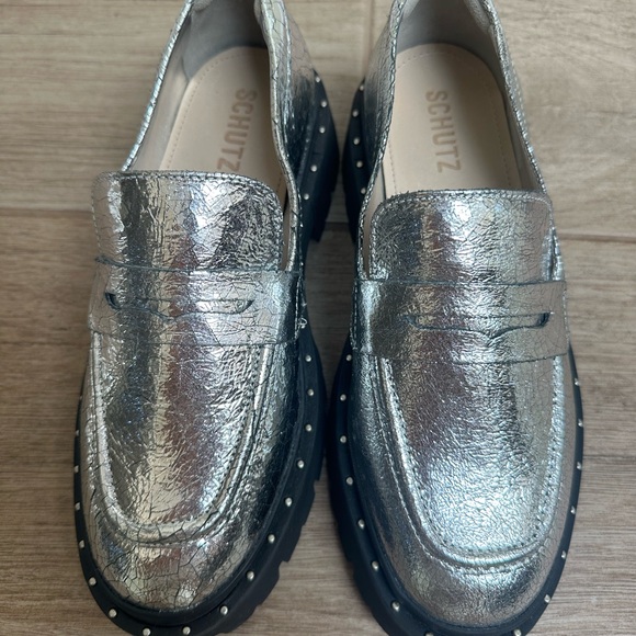 NWT Schutz Christie Silp On Studded Silver Shoes - Picture 3 of 8